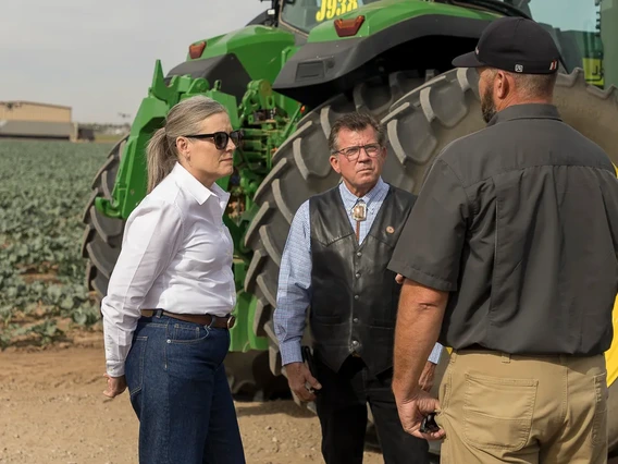 Arizona Governor Katie Hobbs and Arizona Senator Tim Dunn talk about AgTech needs at a Yuma, AZ fieldsite